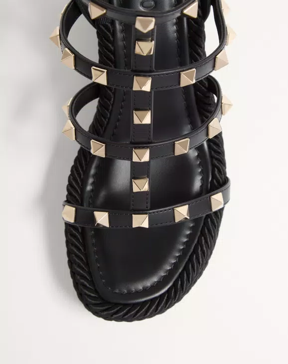Valentino Rockstud Ankle Strap Wedge Sandal In Calfskin Leather 95 Mm - Image 3
